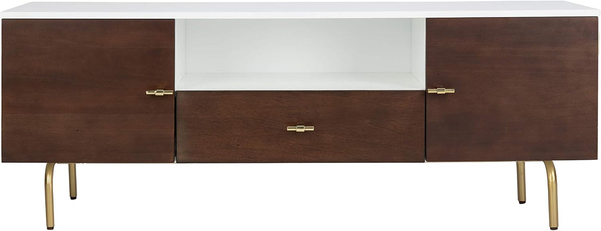 SAFAVIEH Genevieve TV Stand for up to 65" Flatscreen – Grey & White Washed Finish, Mid-Century Modern Storage Cabinet, Entertainment Media Console (MED5000E)
