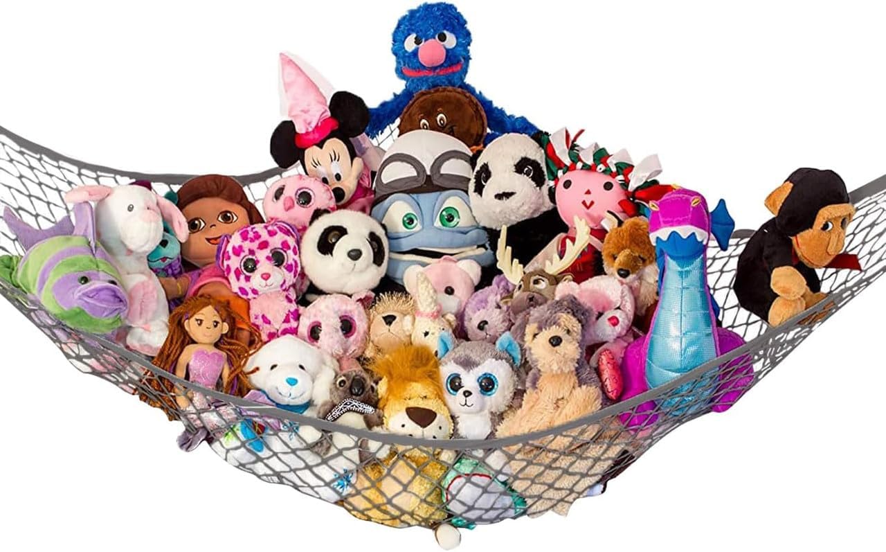 Stuffed Animal Hammock 2 Pack | Corner Stuffed Animal Storage & Plushie Net | Toy Hammock for Stuffed Animals | Holds 12lbs | Easy Hang, All Hardware Included | Coral Bedroom Decor | by Lilly's Love