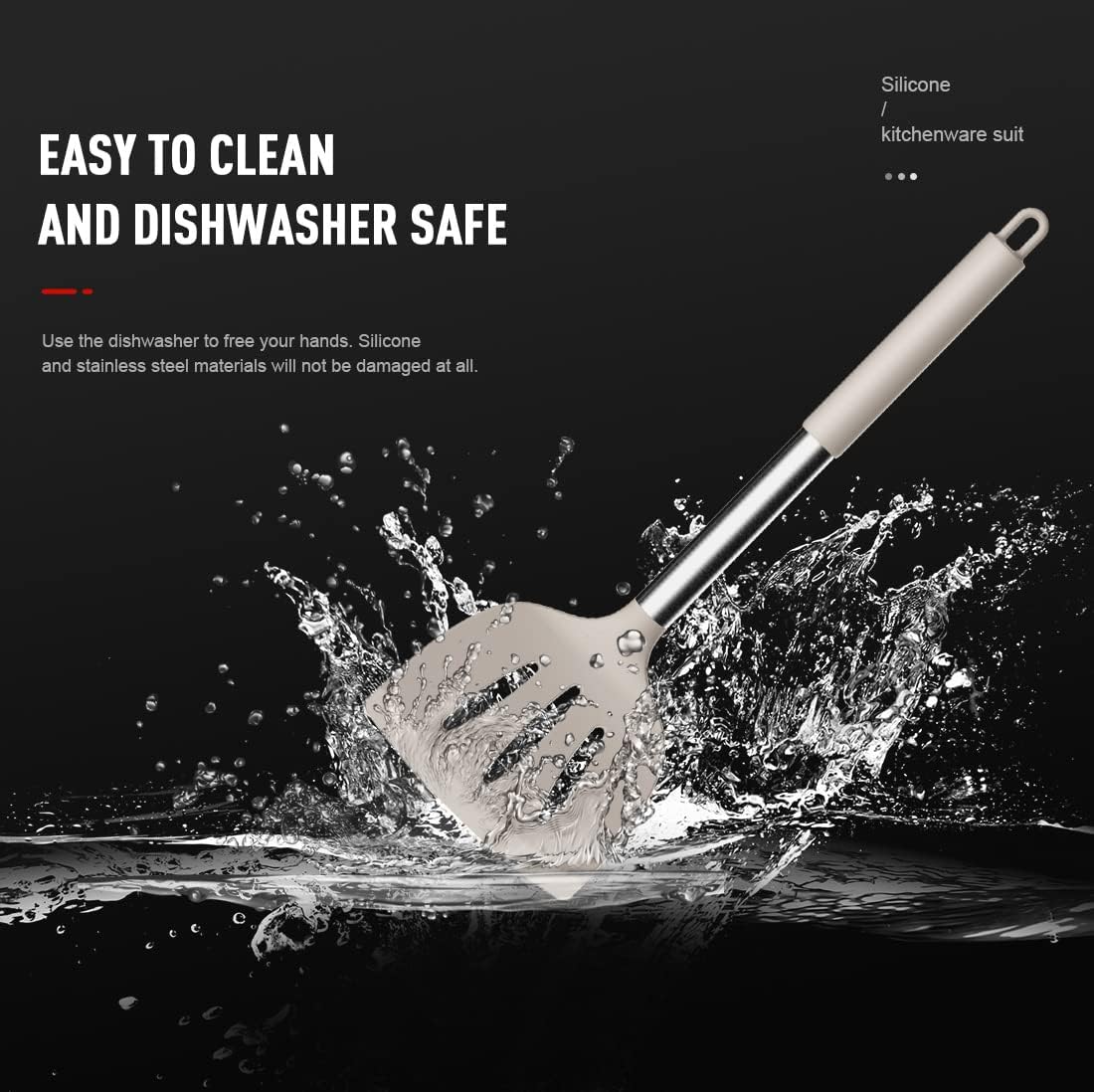 oannao Large Silicone Cooking Utensils Set - Heat Resistant Kitchen Utensils,Turner Tongs,Spatula,Spoon,Brush,Whisk,Stainless Steel Cooking Tool for Nonstick Cookware,Dishwasher Safe (Khaki)