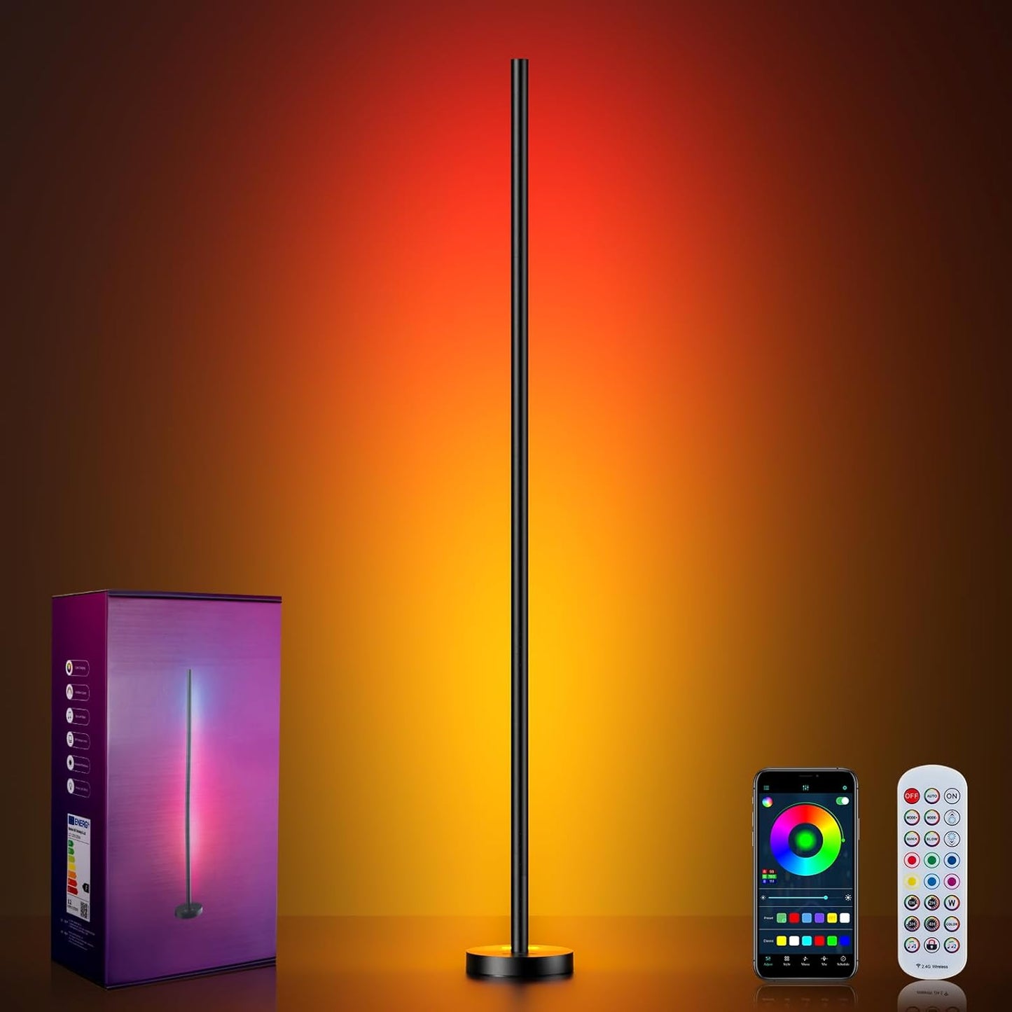 OIYN Smart RGBICW LED Corner Floor Lamp 2 Pack - 16 Million DIY Colors, 68+ Scenes, Music Sync, App & Remote Control, Color-Changing Ambient Lighting for Living Rooms, Bedrooms, and Gaming Rooms