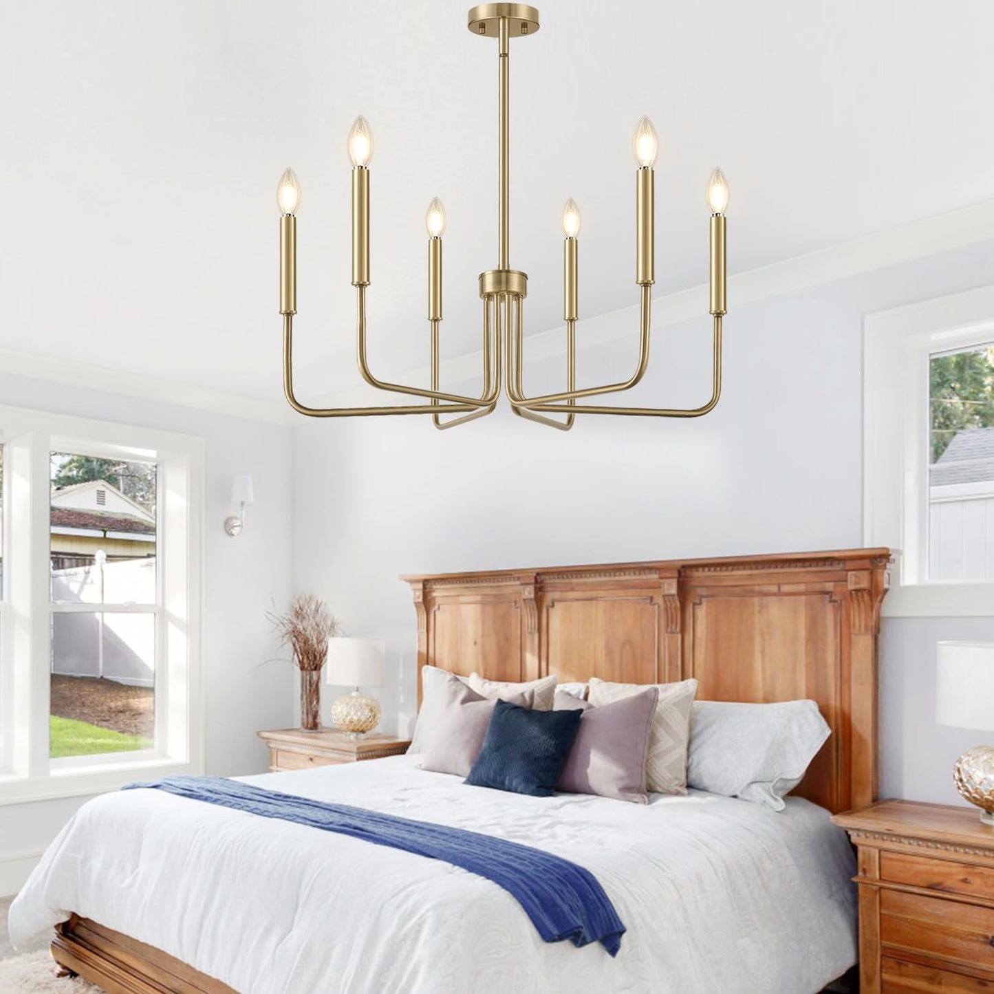 Lynnoland Brass Chandelier, 6-Light Farmhouse Chandeliers for Dining Room Lighting Fixtures Hanging, Vintage Candle Pendant Light Light Fixture for Bedroom, Kitchen, Foyer and Living Room