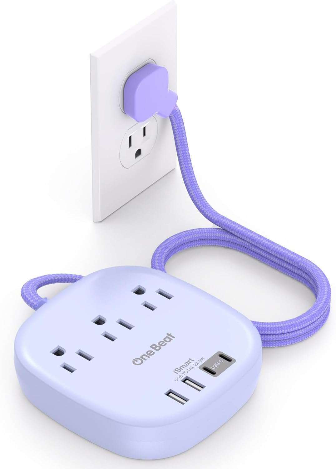 Flat Plug Power Strip, 6ft Ultra Flat Extension Cord - 3 Outlets 4 USB Ports (2 USB C) 22.5W/4.5A Desktop Charging Station, Power Strip No Surge Protection for Cruise Ship, Dorm Room Travel Essentials