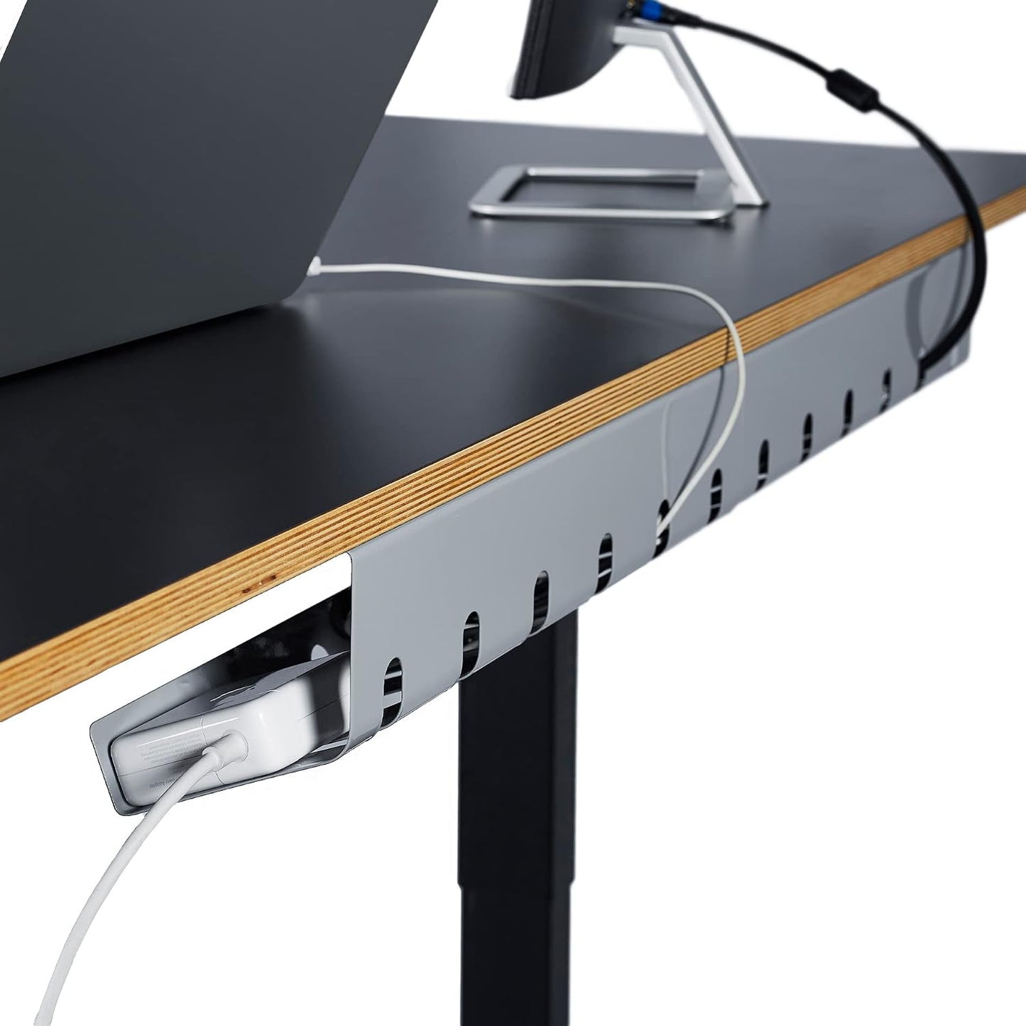 PAMO Cable Management Under Desk, Set of 3 - Black | Easy under-table mounting keeps cables organized, includes 10 cable ties for a clean and tidy office or home workspace.