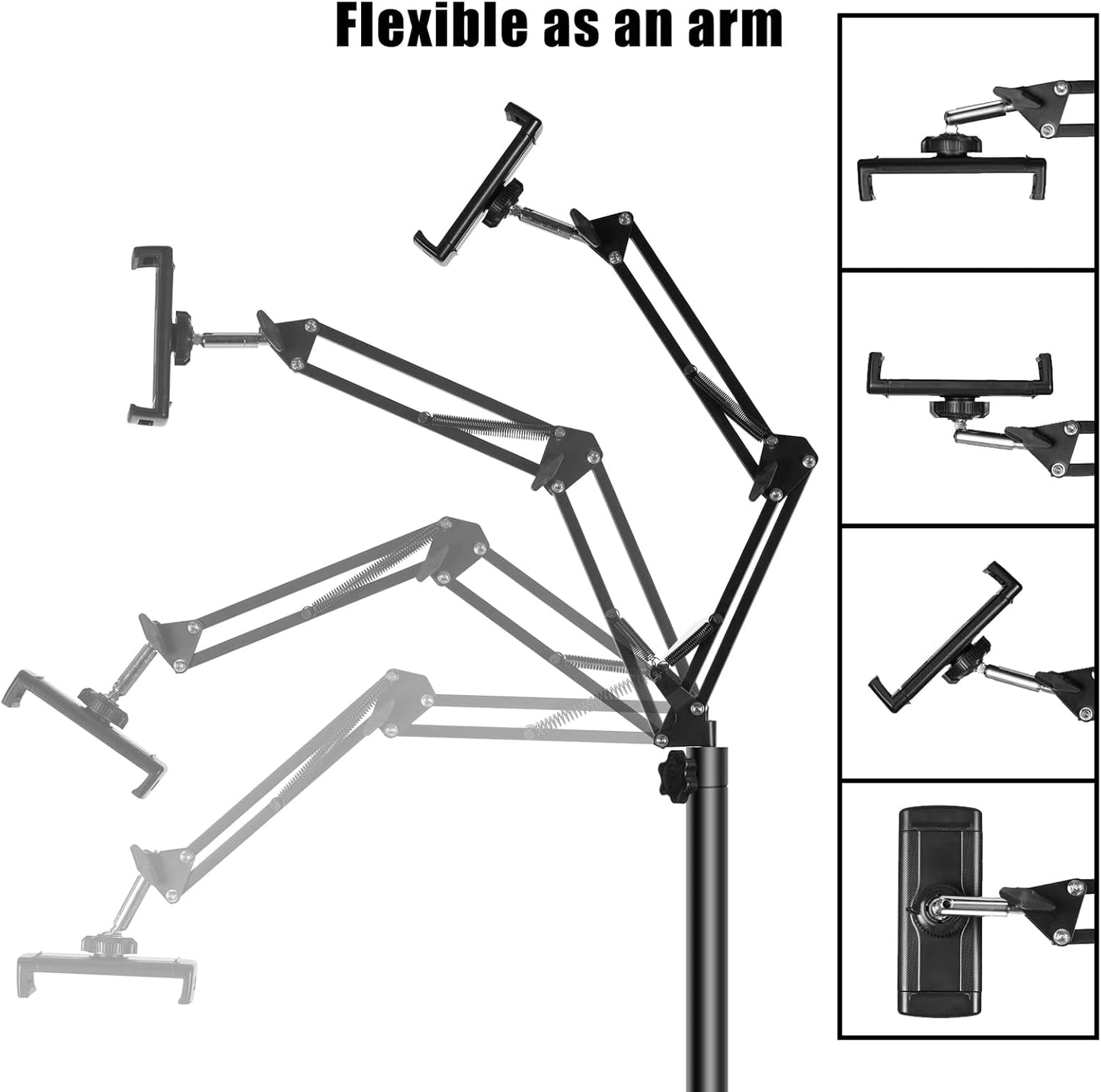 Lucky Trip Tablet Floor Stand with Double Heavy Duty Stable Base Never Tip Over, Adjustable Height Swivel Overhead Bed Tablet Phone Stand Holder for iPad, Kindle, Galaxy Tab, Cell Phones(4.7''-13'')