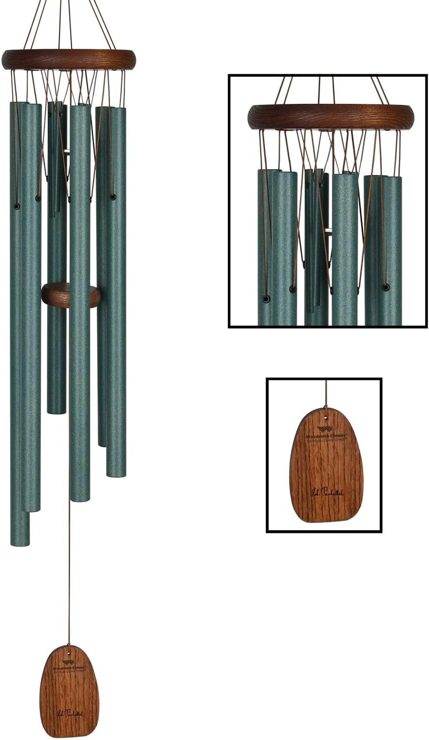 Woodstock Wind Chimes Pachelbel's Canon in D, Silver Aluminum Tubes, Medium 32 - Inch, Deep Toned Windchime for Outdoor Decor for Garden, Patio, Porch