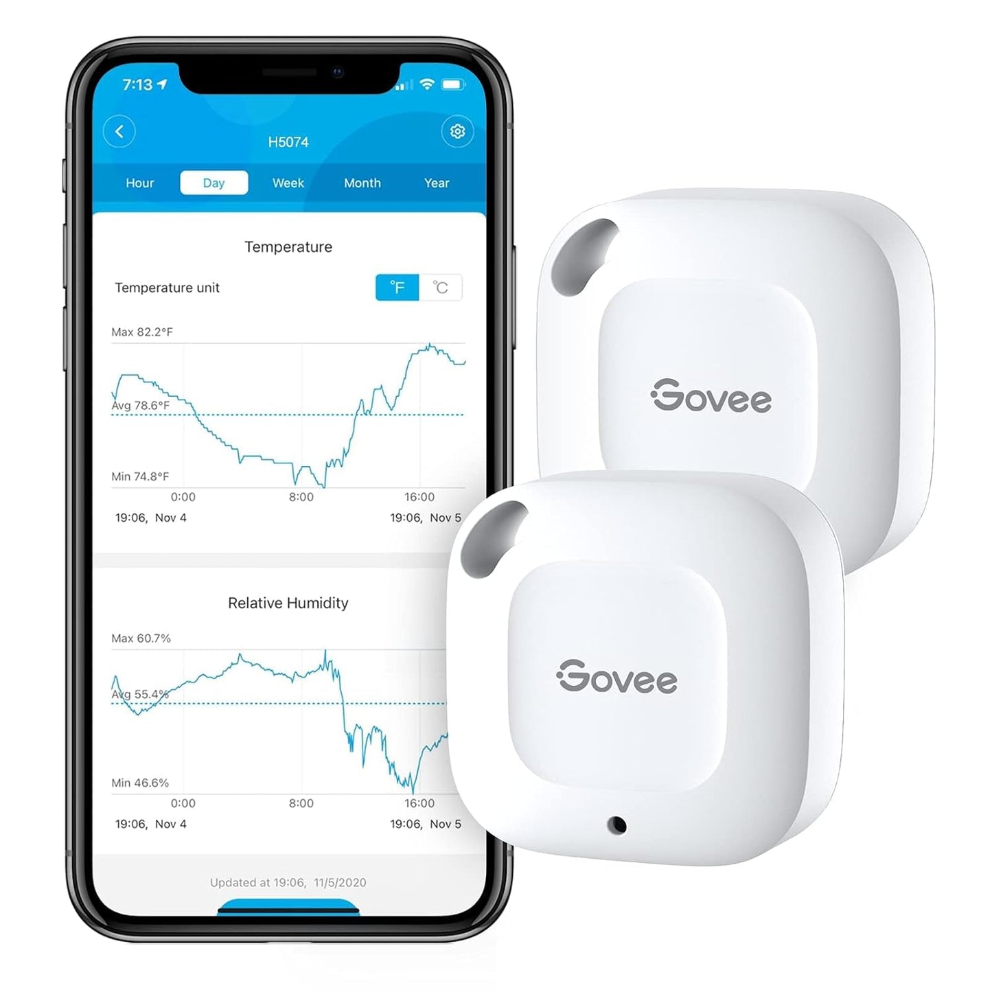 Govee Bluetooth Hygrometer Thermometer, Wireless Thermometer, Mini Humidity Sensor with Notification Alert, Data Storage and Export, 262 Feet Connecting Range