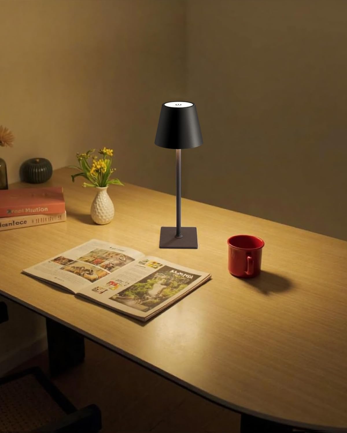 KDG Cordless Table Lamp, Portable LED Desk Lamp, 5000mAh Battery Operated, 3 Color Stepless Dimming Up, for Restaurant/Bedroom/Bars/Outdoor Party/Camping/Coffee Shop Atmosphere Night Light(Black)