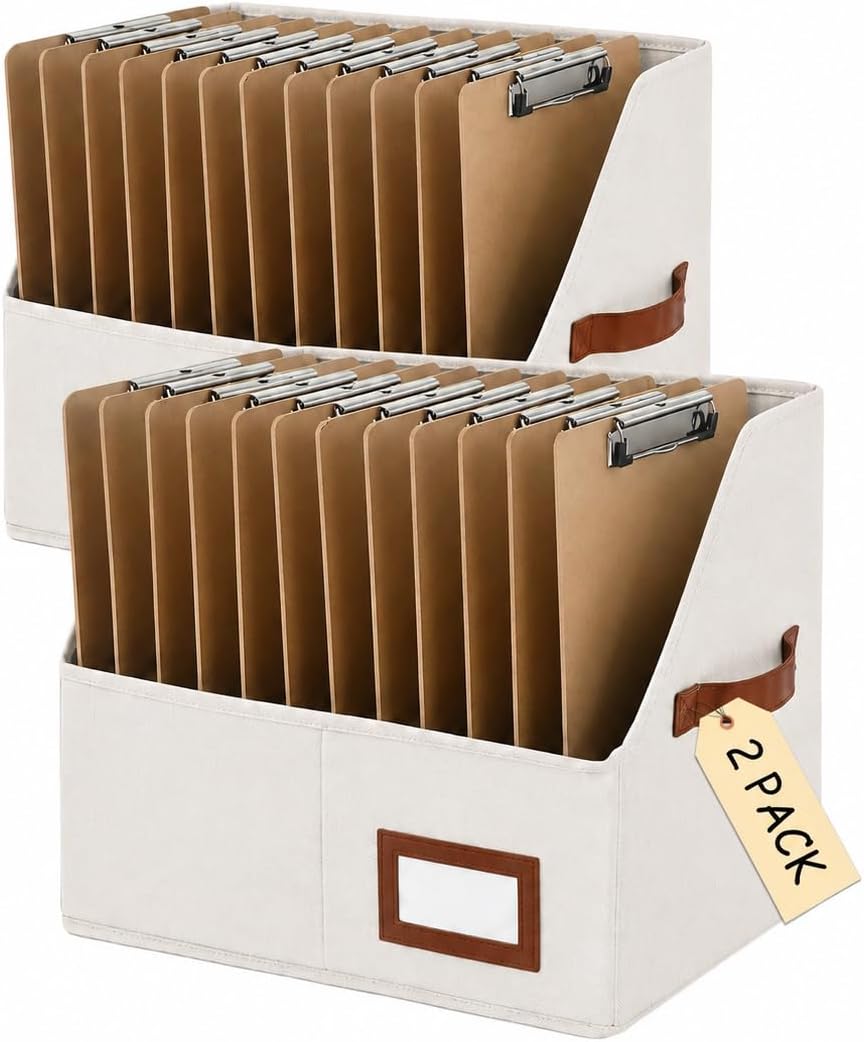 Qozary Clipboard Holder for Classroom-2 Pack Foldable Clip Board Storage Organizer Basket with Handle for Easy Carrying, Classroom Office Desk Organizer Bin, Clipboards Not Included