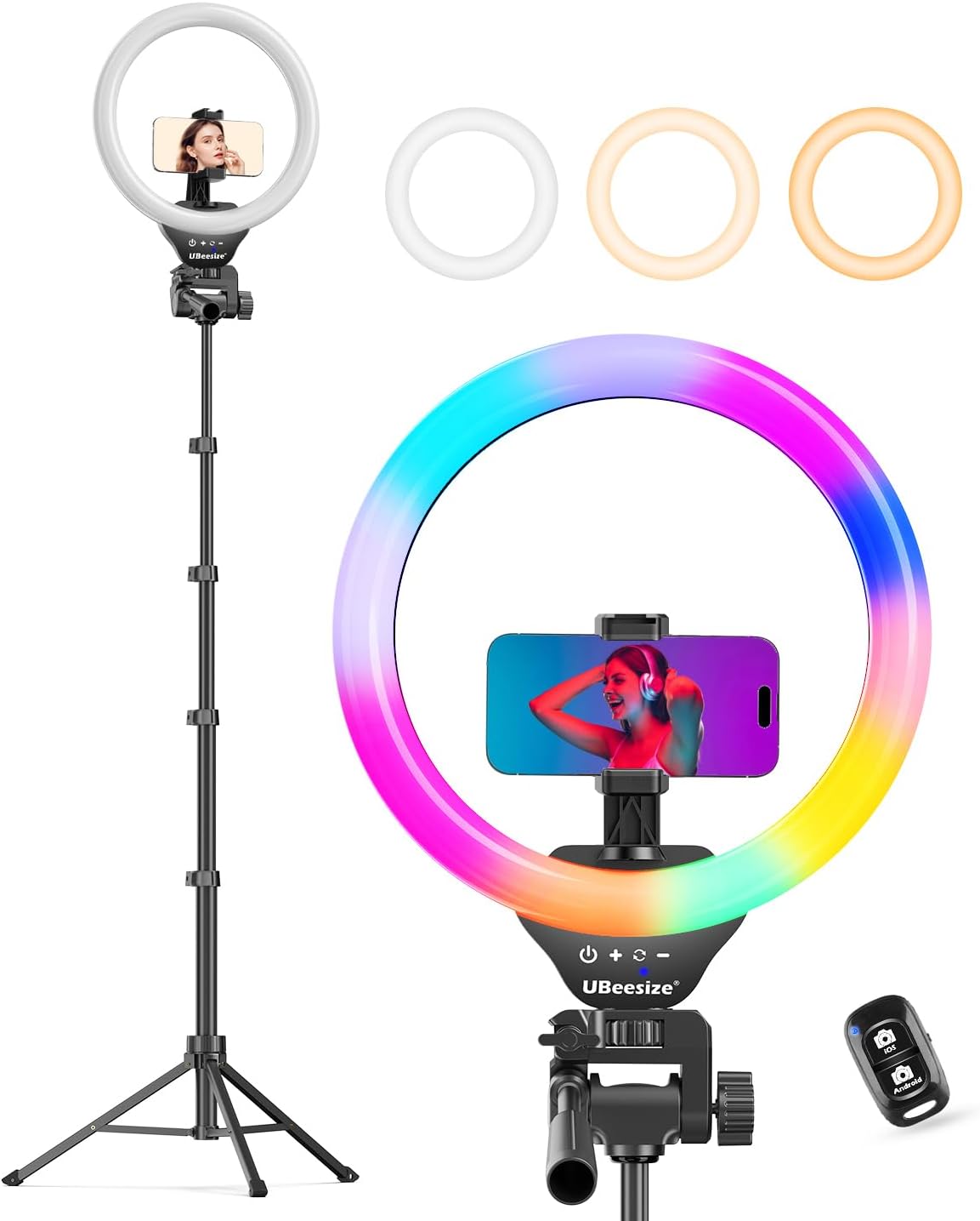 UBeesize 12'' LED Ring Light with 62'' Tripod Stand, Selfie Ring Light for Video Recording, Live Streaming, TikTok & YouTube, Compatible with iPhone & Android (Black)