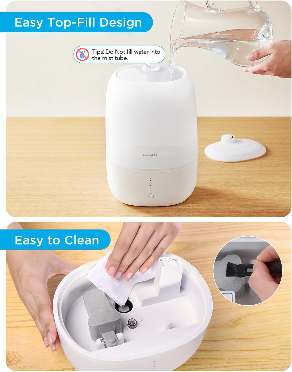 GoveeLife Smart Humidifiers for Bedroom, 3L Top Fill Cool Mist Humidifier, 24dB Quiet Runtime, Humidity Control, WiFi Air Humidifier with Night Light, for Baby, Plants, Home, Work with Alexa