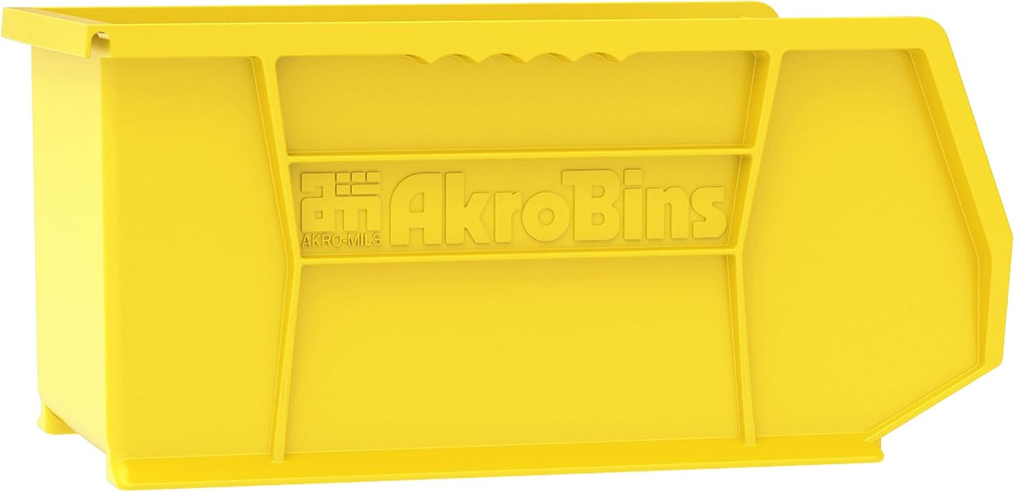 Akro-Mils 30240 AkroBins Plastic Storage Bins, 15"x8"x7", Yellow, 12-Pack | Space-Saving Stackable Bins for Garage, Pantry, Craft Organization