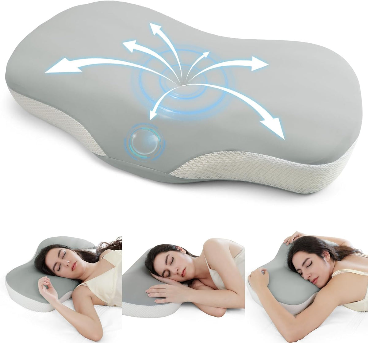 Cervical Neck Pillow for Pain Relief- Memory Foam Orthopedic Pillow, Ergonomic Contour Pillows for Side/Back/Stomach Sleepers, Adjustable Height with Breathable Pillowcase(Grey)