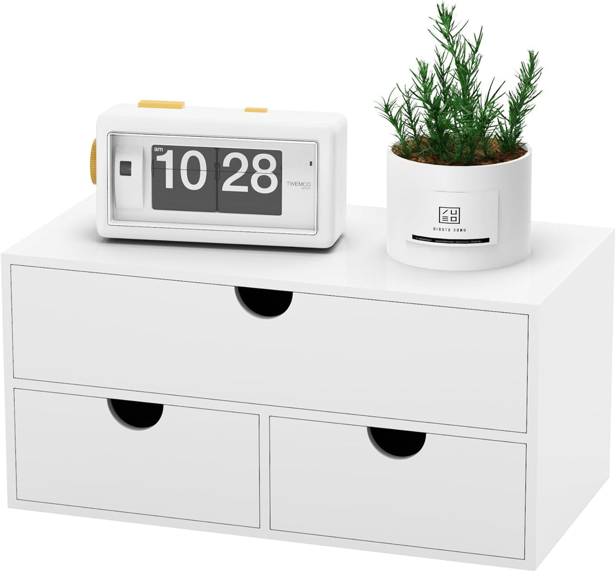 Bamboo Desk Organizer with Drawers Desktop Storage Drawers for Bills Office Supplies Kitchen Utensils Organizing Tool for Home Classroom Organization No Assembly (White with Shelf)