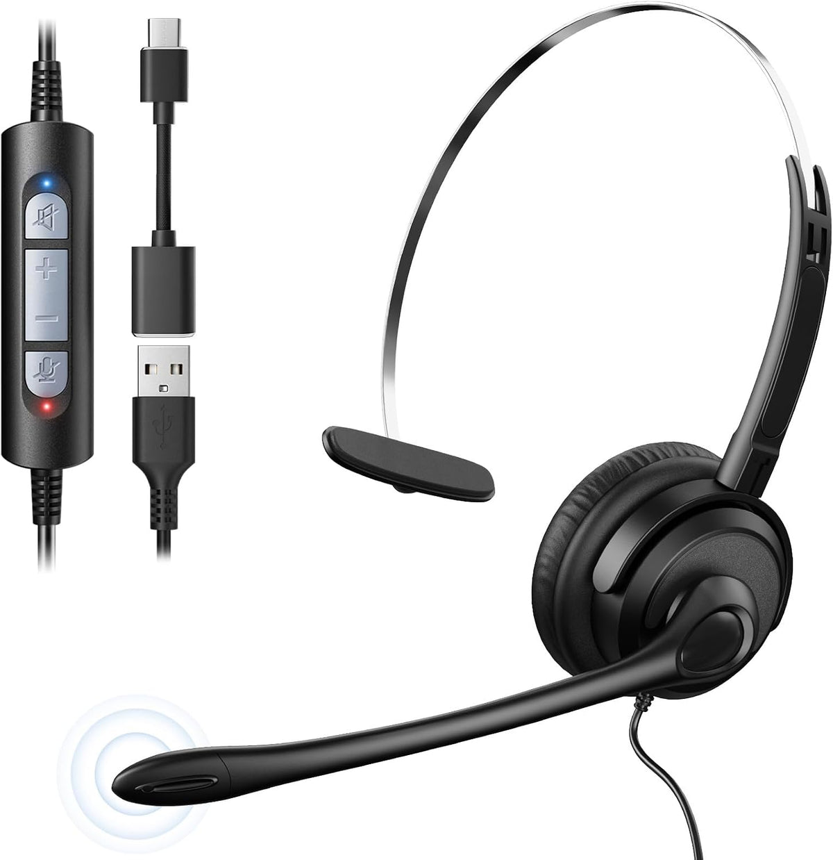 Voistek USB Headset with Noise Cancelling Mic,Wired Headphones for pc