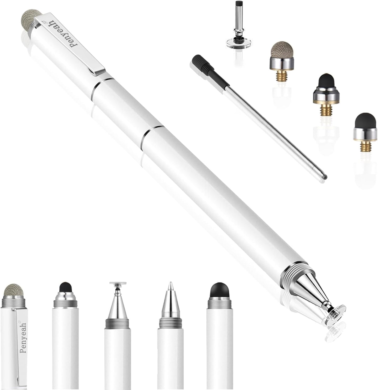 Penyeah 4-in-1 Stylus Pen for Touchscreens, Versatile Capacitive Stylus for iPhone 17/16/15 Pro Android Phones,Tablets -Disc+Rubbe+Mesh Tips Universal for All Touch Screen Devices - Pinky Gold