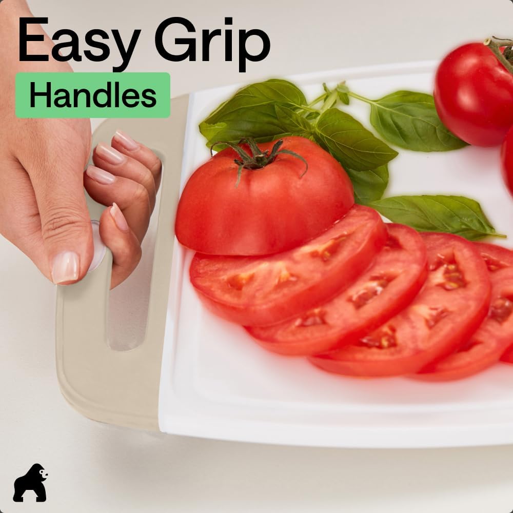 GORILLA GRIP BPA-Free Reversible Kitchen Cutting Board Set of 3, US Designed, Nonporous, Juice Grooves Catch Liquid, Slip Resistant Border, Dishwasher Safe, Durable Large Food Chopping Boards, Almond