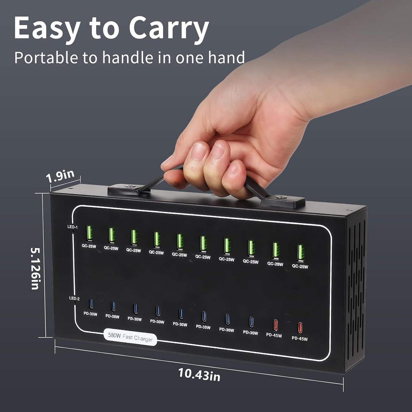 580W USB Charging Station, 20 Port (10 PD+10 QC) USB C Charger Block, Fast Charging Station for Multiple Devices with Smart Power Delivery for iPhone, iPad, Tablet and More
