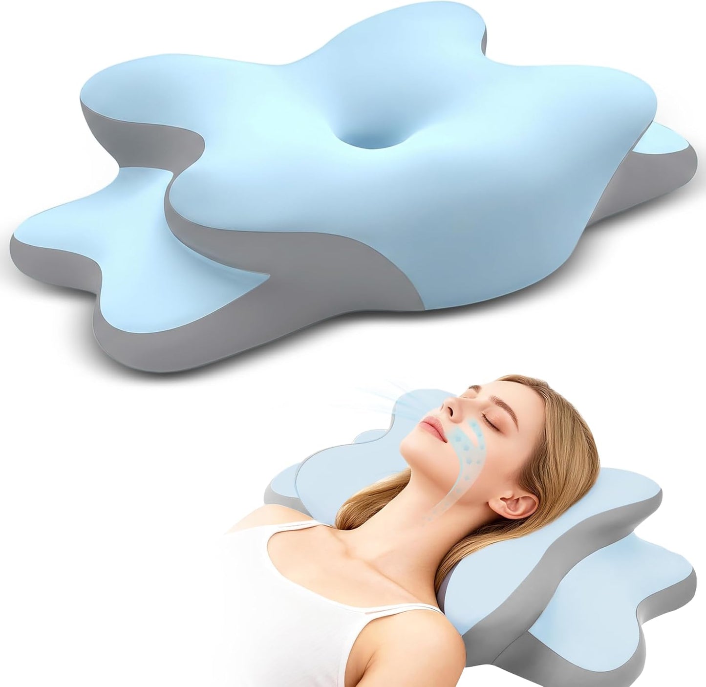 Dreams Relief Pillow,Sleep Apnea Pillow w/Neck & Snoring Relief,Orthopedic & Ergonomic Contour Cervical Memory Foam Cooling Pillow for Side Sleepers,Medium Firm Support (Gray, Queen Size)