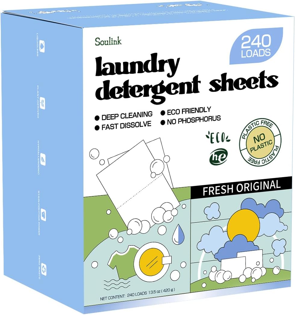 Soulink Magnolia Laundry Detergent Sheets 240 Loads - Eco-Friendly, Plant-Based, Hypoallergenic, No Plastic Jug