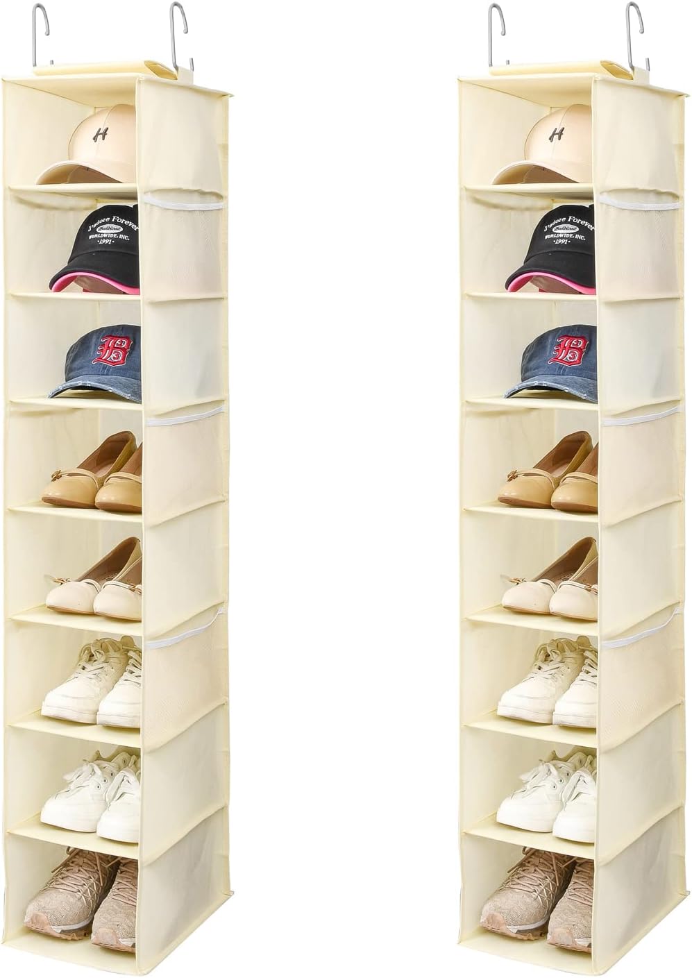 Berdeng Hanging Shoe Organizer for Closet with Side Mesh Pockets,Hat Racks for Baseball Caps,Shoe and Hat Holder & Storage,8-Shelf,Gray,1 Pack