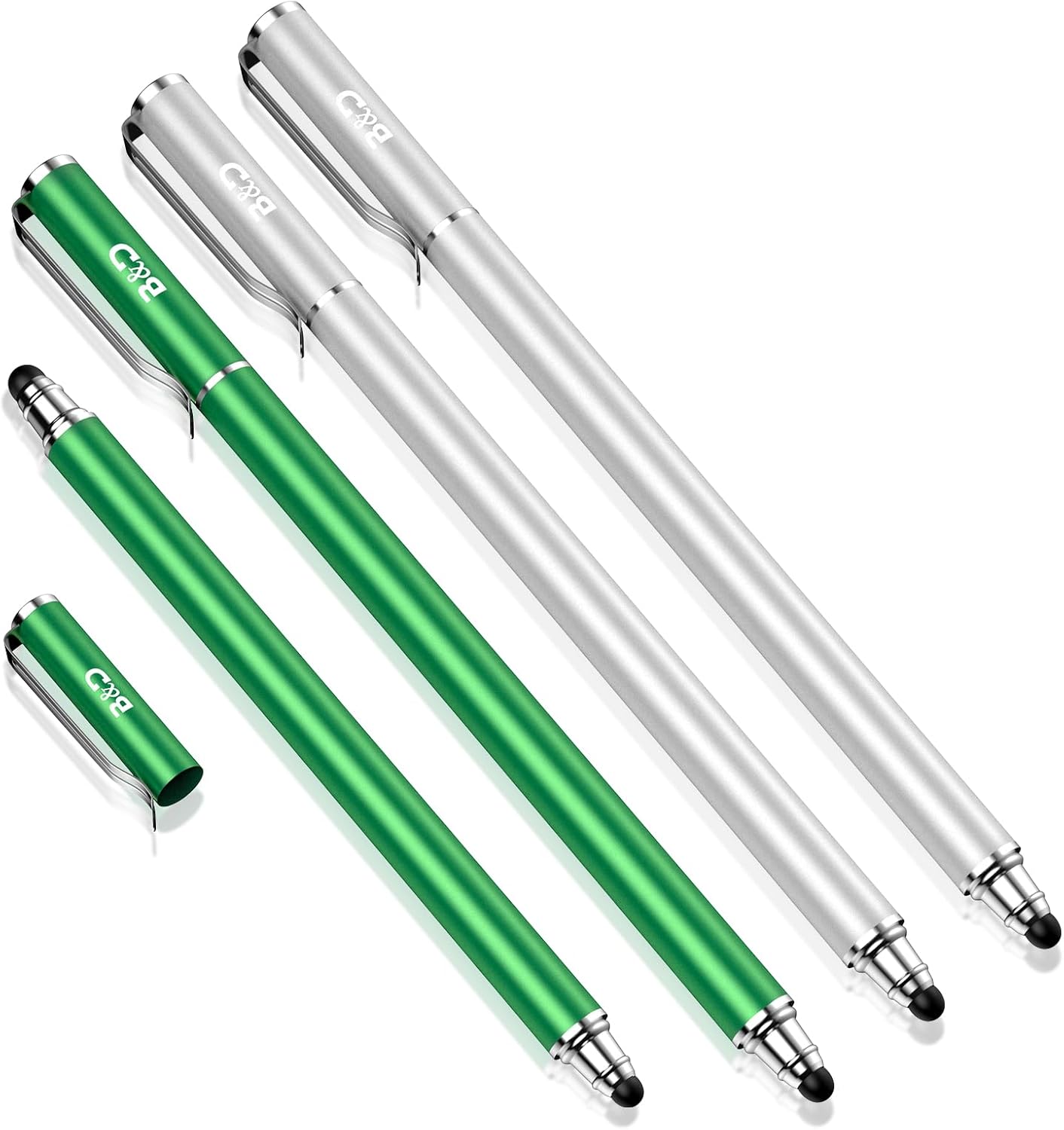 Capacitive Stylus/Styli 2-in-1 Universal Touch Screen Pen for All Touch Screen Tablets/Cell Phones with 20 Extra Replaceable Soft Rubber Tips (4 Pieces, Black/Blue/Purple/Green)