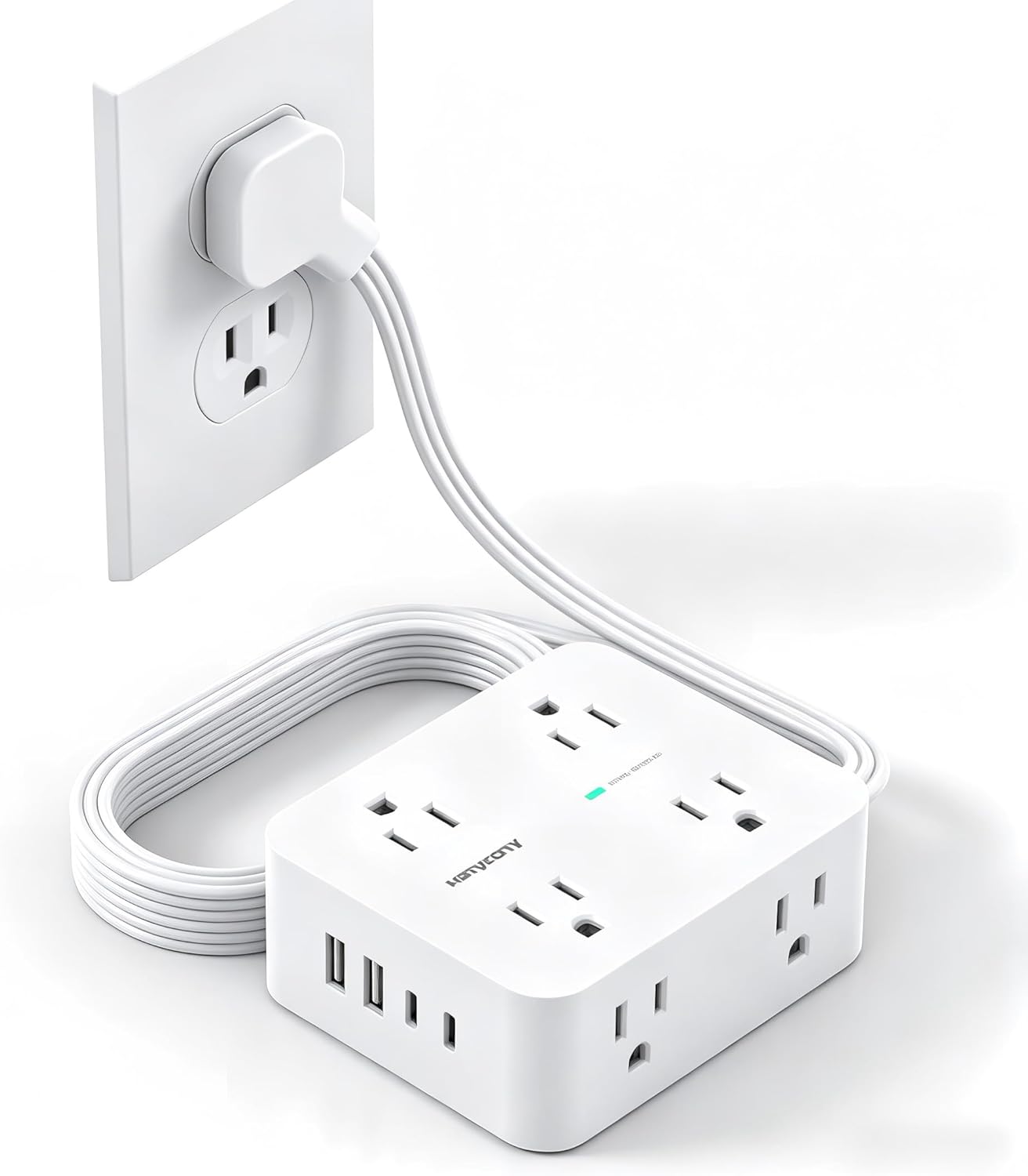 Surge Protector Power Strip, HANYCONY Extension Cord with Multiple Outlets, 5 Ft Ultra Thin Flat Plug 8 Outlets 4 USB Ports(2USB C), 1080J Outlet Extender for Home Office College Dorm Room Essentials