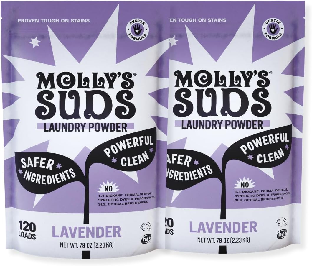 Molly's Suds Original Laundry Detergent Powder | Clean Laundry Detergent Powder for Sensitive Skin | Simple, Effective Ingredients, Stain Fighting | 120 Loads (Unscented)