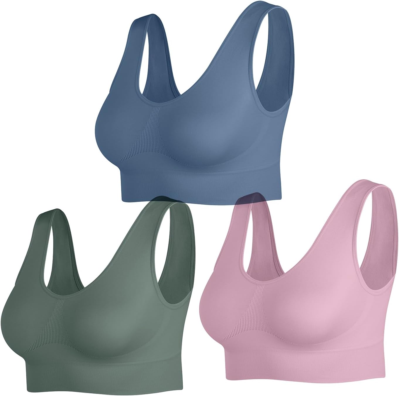 Women's Wireless Sleep Bras Unpadded Seamless Comfort Bras Throw-on Wirefree Bralettes 3 Pack