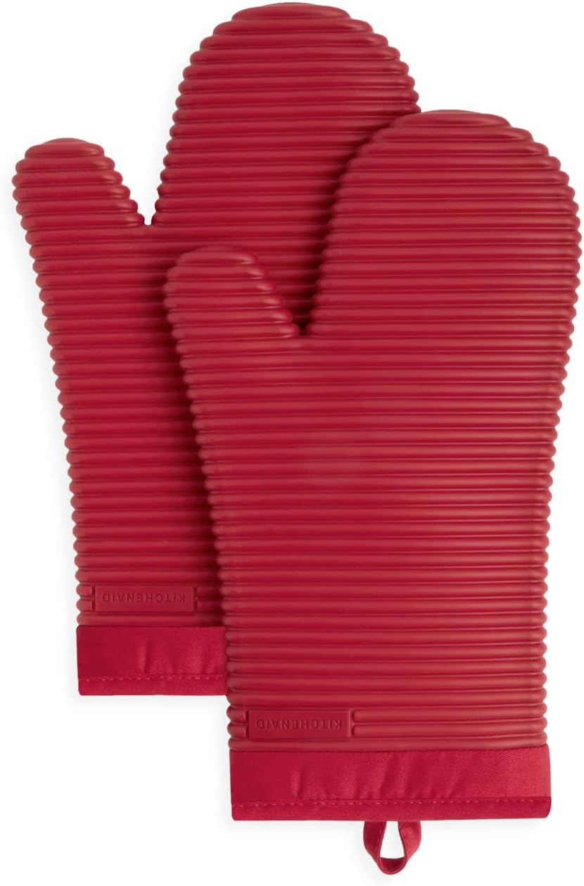 KITCHENAID Ribbed Soft Silicone Oven Mitt 2-Pack Set, 7.5"x13", Blue Velvet