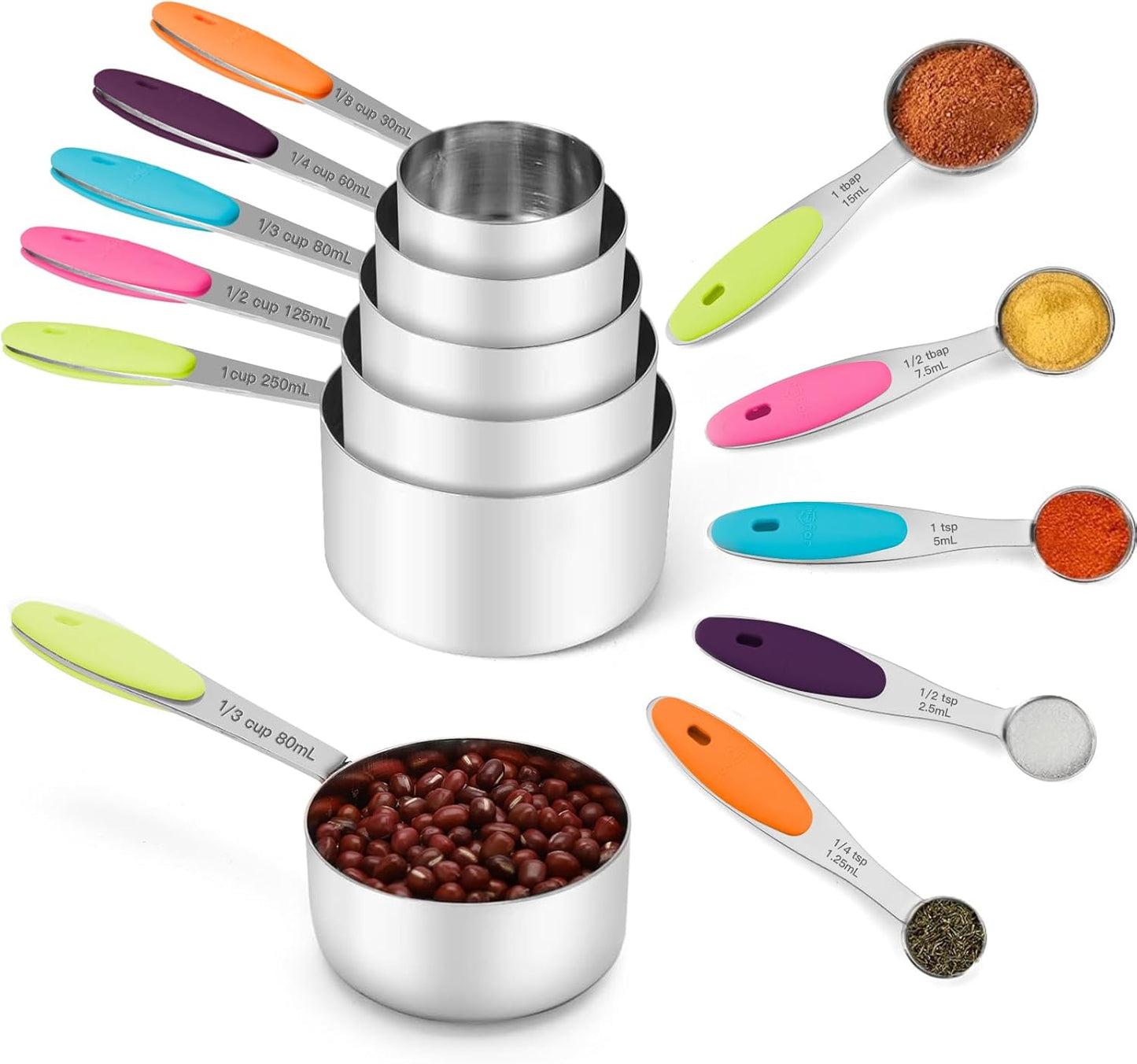 Joyhill Measuring Cups and Spoons Set of 10 Piece, Stainless Steel Measuring Cups Stackable, Nesting Metal Measuring Cup for Dry & Liquid Ingredients, Cooking & Baking