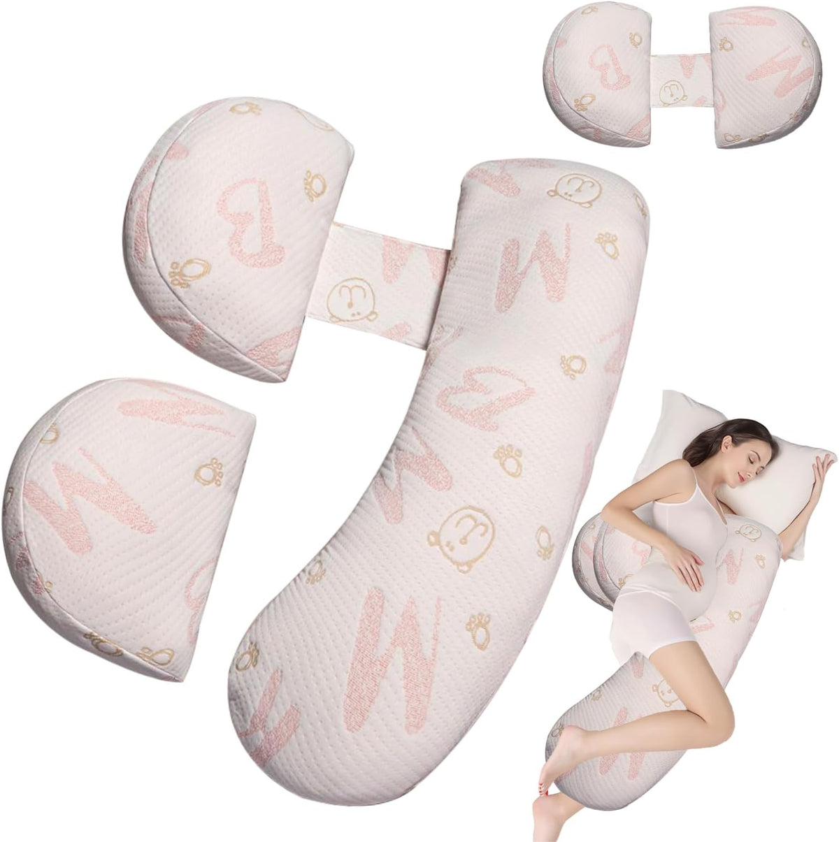 Pregnancy Pillow - Full Body Maternity Support for Back & Hips, Soft Sleeping Pillow with Removable Cover, Comfort for Side Sleepers and Pregnancy