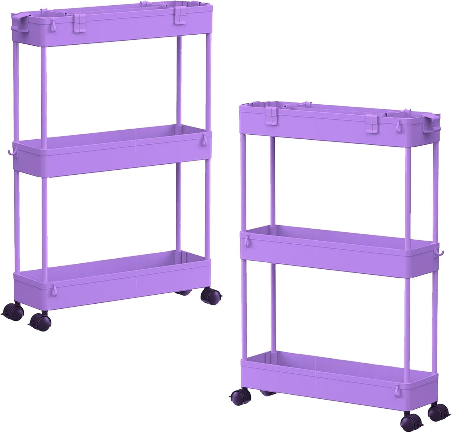 SPACELEAD Slim Storage Cart 3 Tier,Bathroom Organizer Rolling Utility,Mobile Shelving Unit Slide Out for Office, Kitchen, Laundry Room & Narrow Places,Pink