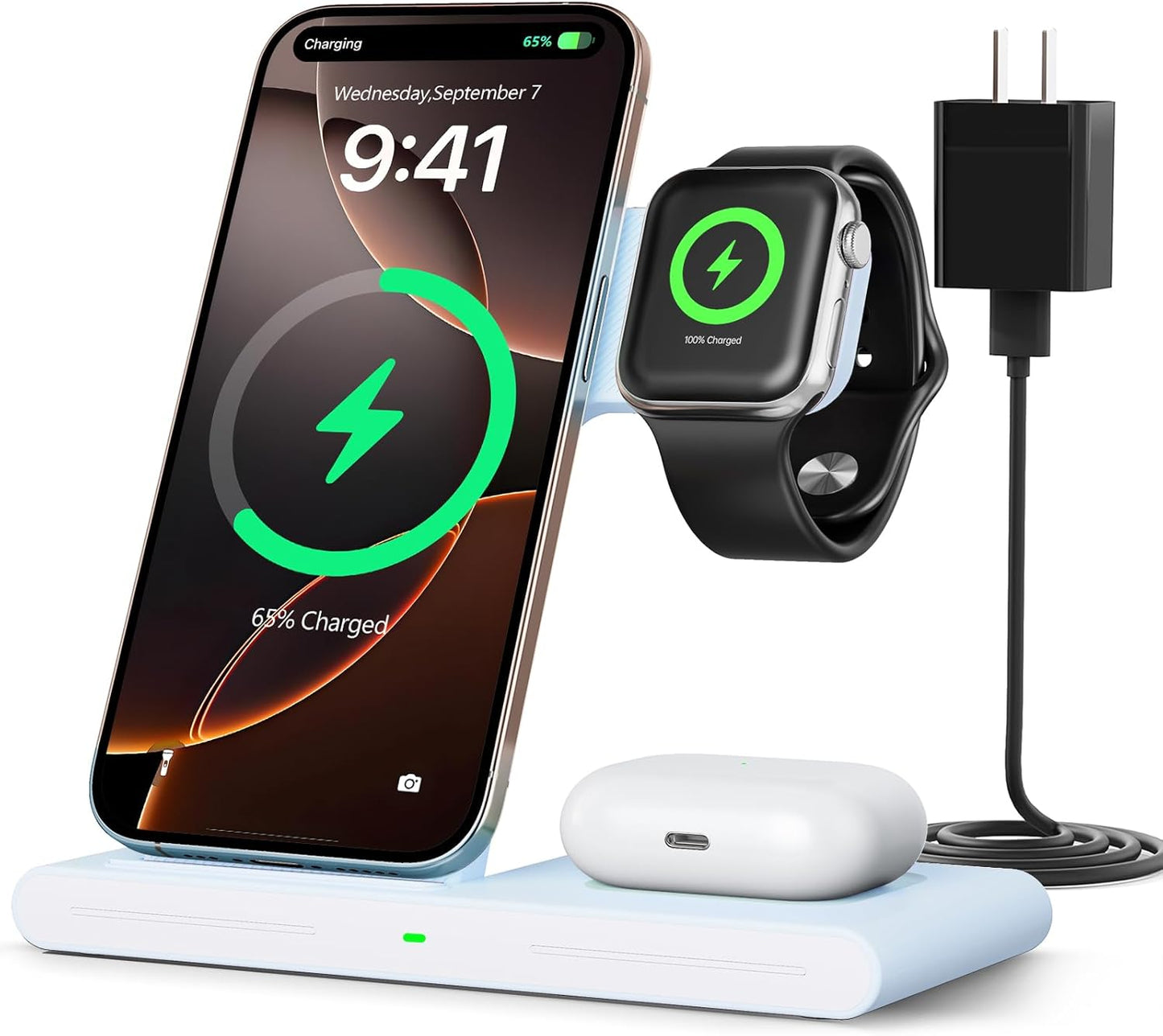 RYND 2026 Travel Portable Wireless Fast Charger for Apple & Android Charging Station,3 in 1 Charging for iPhone17 16 15 14 13 12,Apple Watch Series & Air pods 4 3 2 Pro,Samsung Galaxy