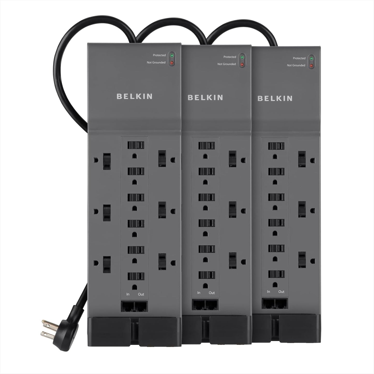 Belkin 12-Outlet Surge Protector Power Strip w/ 12 AC Outlets & 8ft Flat Plug, UL-Listed Heavy-Duty Extension Cord for Home, Office, Travel, Computer, Laptop, Charger - 3,780 Joules of Protection