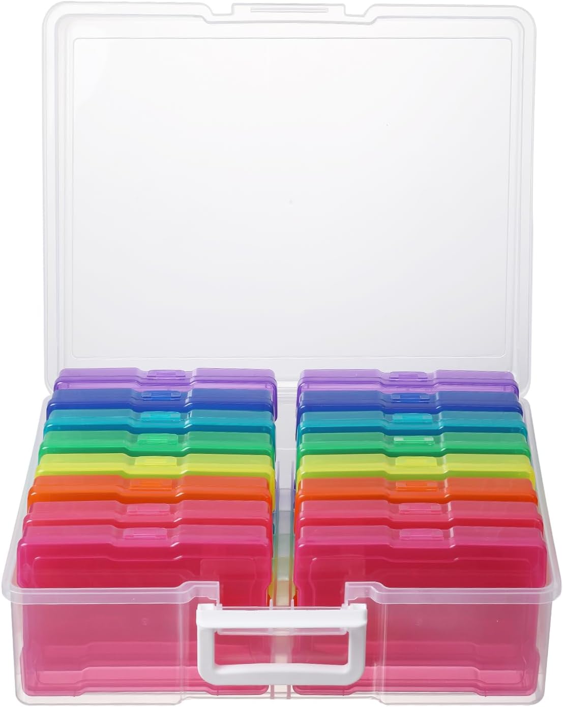 novelinks Transparent 4" x 6" Photo Organizers and Photo Storage Box with Handle, 16 Inner Photo Cases, Portable Picture Organizers & Photo Storage Containers (Clear)