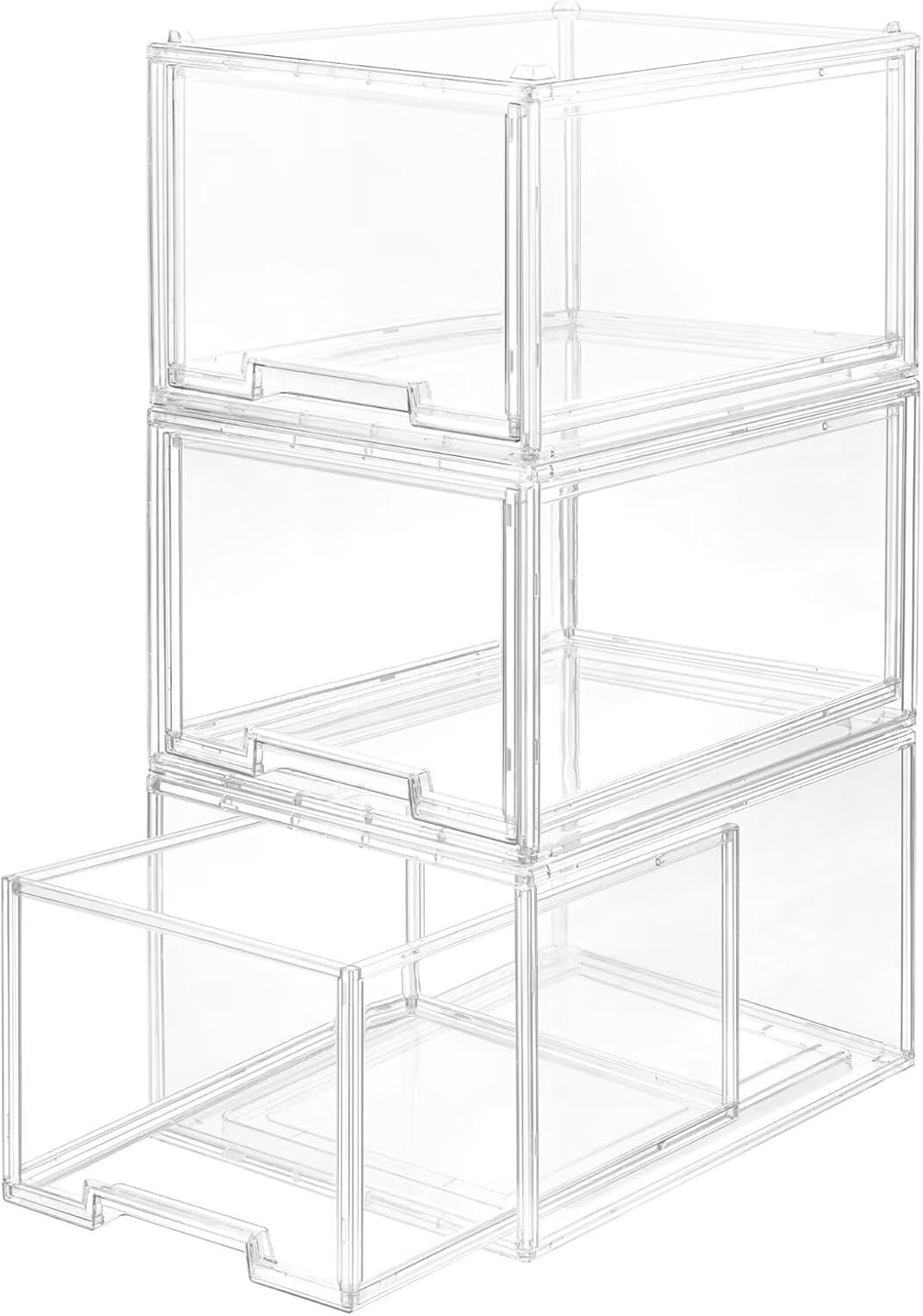 AZ.MIFENO Large Stackable Storage Drawers,Clear Thickened Drawer Organizers with Pull-Out Drawer for Skincare,Cosmetics, Ideal for Closet,Bathroom,Kitchen Undersink,Cabinet,Toy Organization (2 Packs)