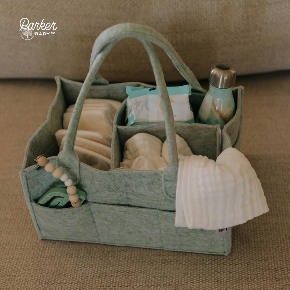 Parker Baby Diaper Caddy - Nursery Storage Bin and Car Organizer for Diapers and Baby Wipes - Sage Green, Regular