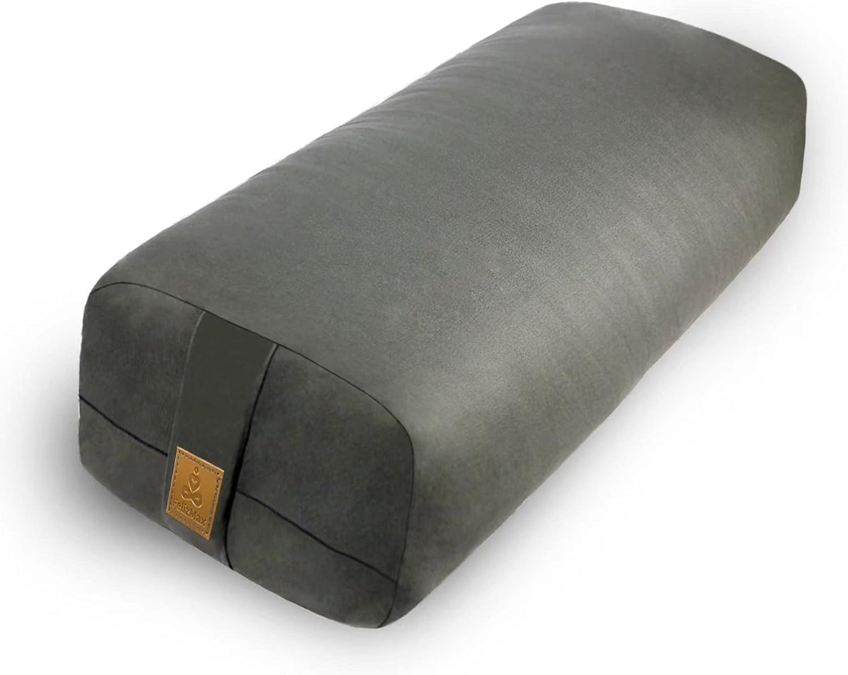 Yoga Bolster Pillow 26x10.5x5.5in Rectangular Meditation Cushion for Massage and Back Support, Breathable Cotton Fill, Zippered Organic Cotton Cover, Easy-Carry Handle, Machine Washable (Purple)