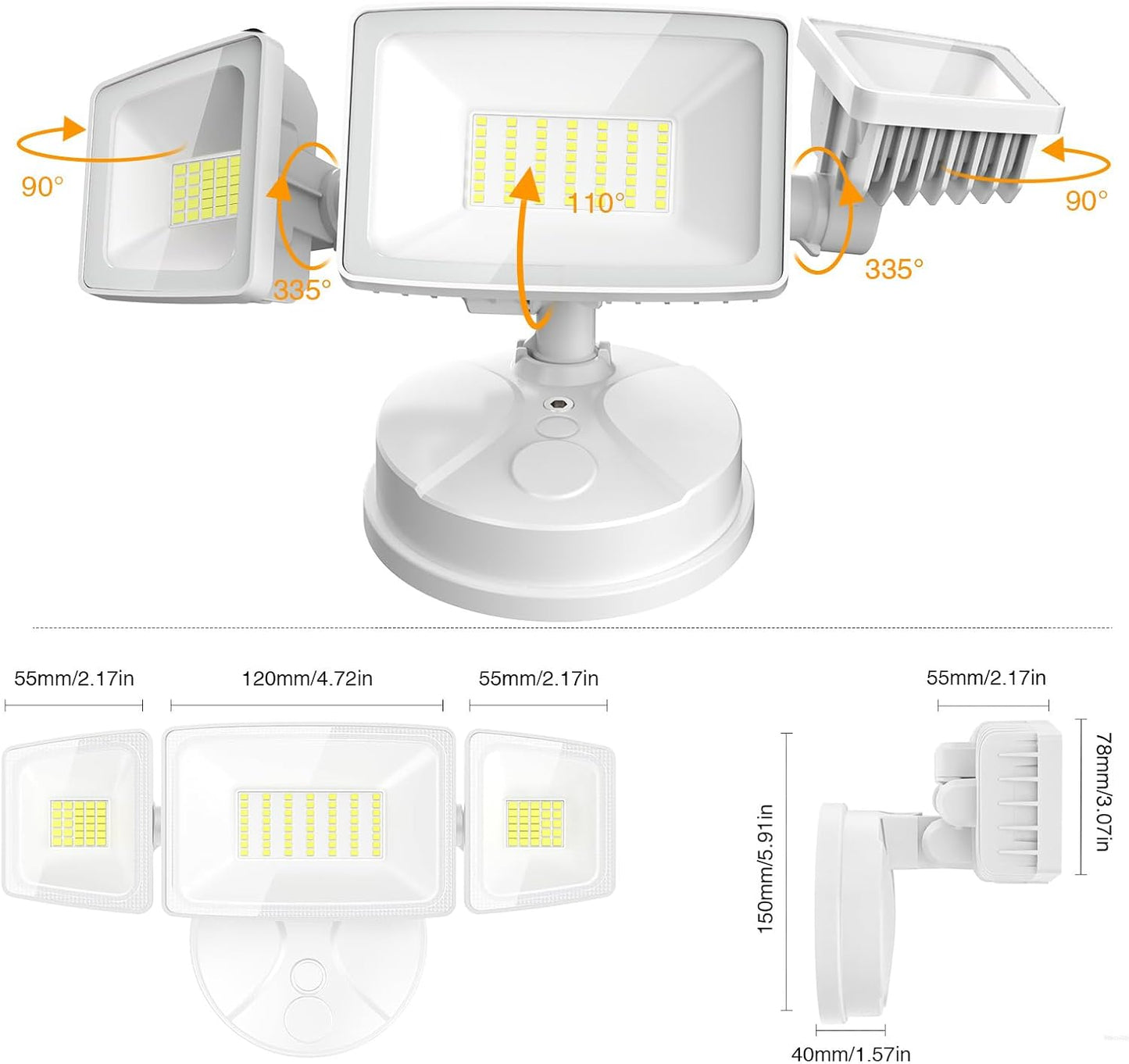 Onforu 75W Flood Lights Outdoor, 7000LM Brightness Security Lights Switch Controlled, 3 Adjustable Heads, IP65 Waterproof, 6500K Wall Mount Exterior LED Flood Light