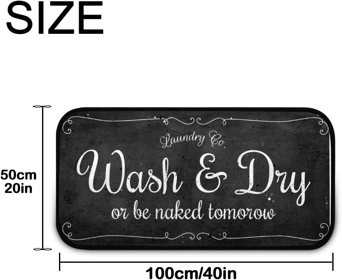 Laundry Room Long Mat Area Rug Non-Slip Floor Mat Waterproof Farmhouse Carpet for Kitchen 40" x 20"(Black-2)