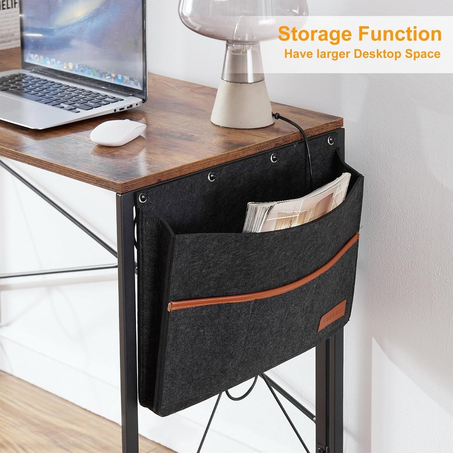 VECELO 39 Inch Folding Desk Simple Assembly, Writing Computer Desk for Home Office Study Office Foldable Table for Small Spaces,Classic Brown