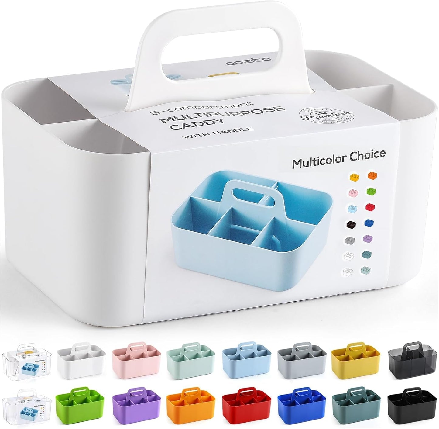 Multiuse Caddy Organizer with Handle, Portable Divided Plastic Tote Bin - Art Craft, Stationary Pen Marker Crayons, Makeup Hair Supplies Storage - Bathroom, Classroom, Dorm, Office, Desk Holder -White