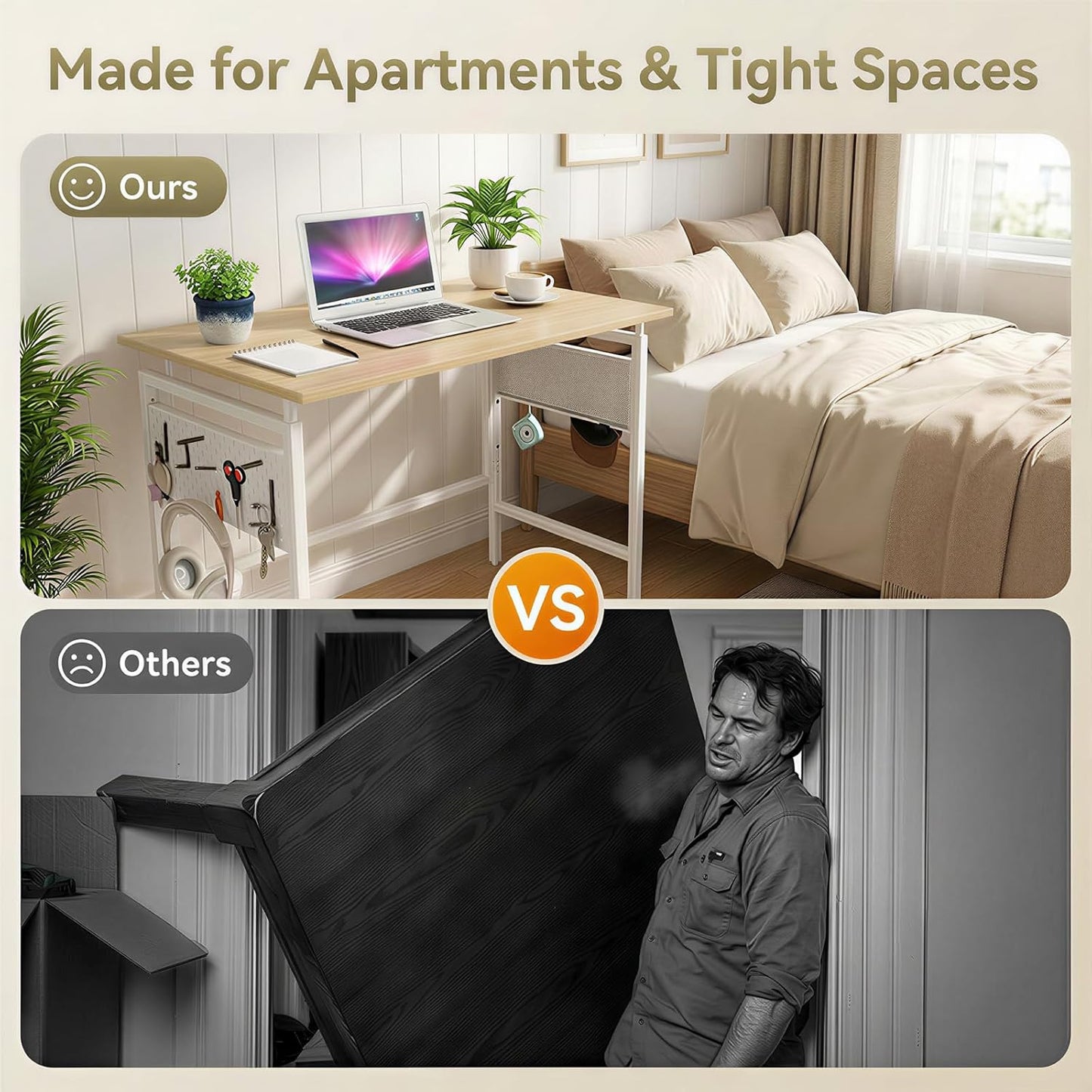 Hadulcet Folding Desk 40" Foldable Desk with Removable Pegboards | Easy Assembly Home Office Desk for Small Spaces, Study, and Apartment Living, Oak