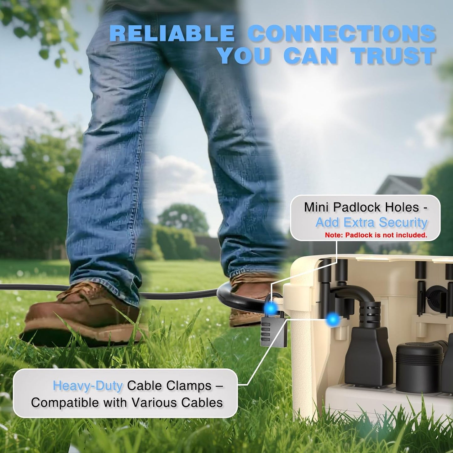 Flemoon Medium Outdoor Electrical Box, IP54 Waterproof Extension Cord Cover | Inner Size 9.4 x 4.3 x 3.2 Inch, 6 Cable Entry Ports, Weatherproof Connection Box for Outlet, Plug, Holiday Lights, Almond