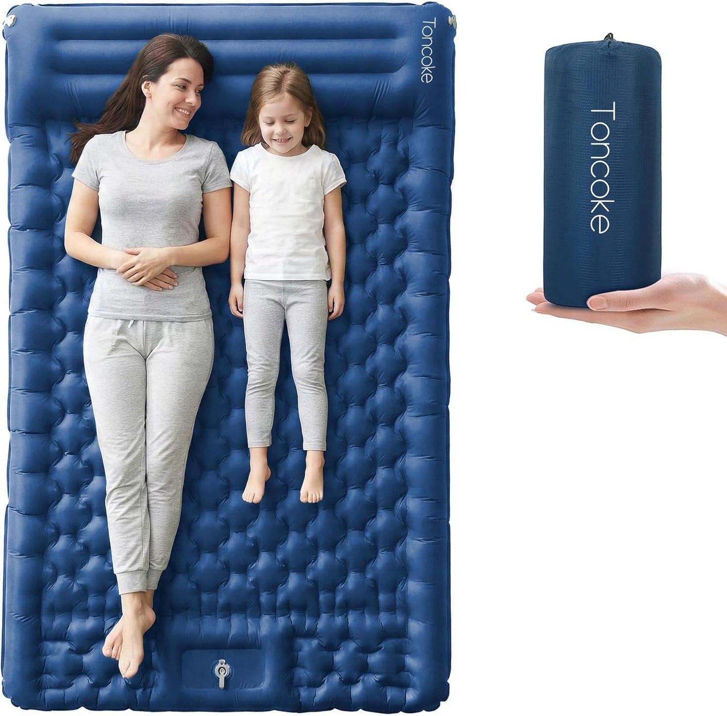 Toncoke Sleeping Pad, Extra Thick & Ultralight Inflatable Sleeping Pad with Pillow, 30s Foot Pump, 3.54” Camping Mat for Comfort, Durable for Camping, Hiking, Backpacking