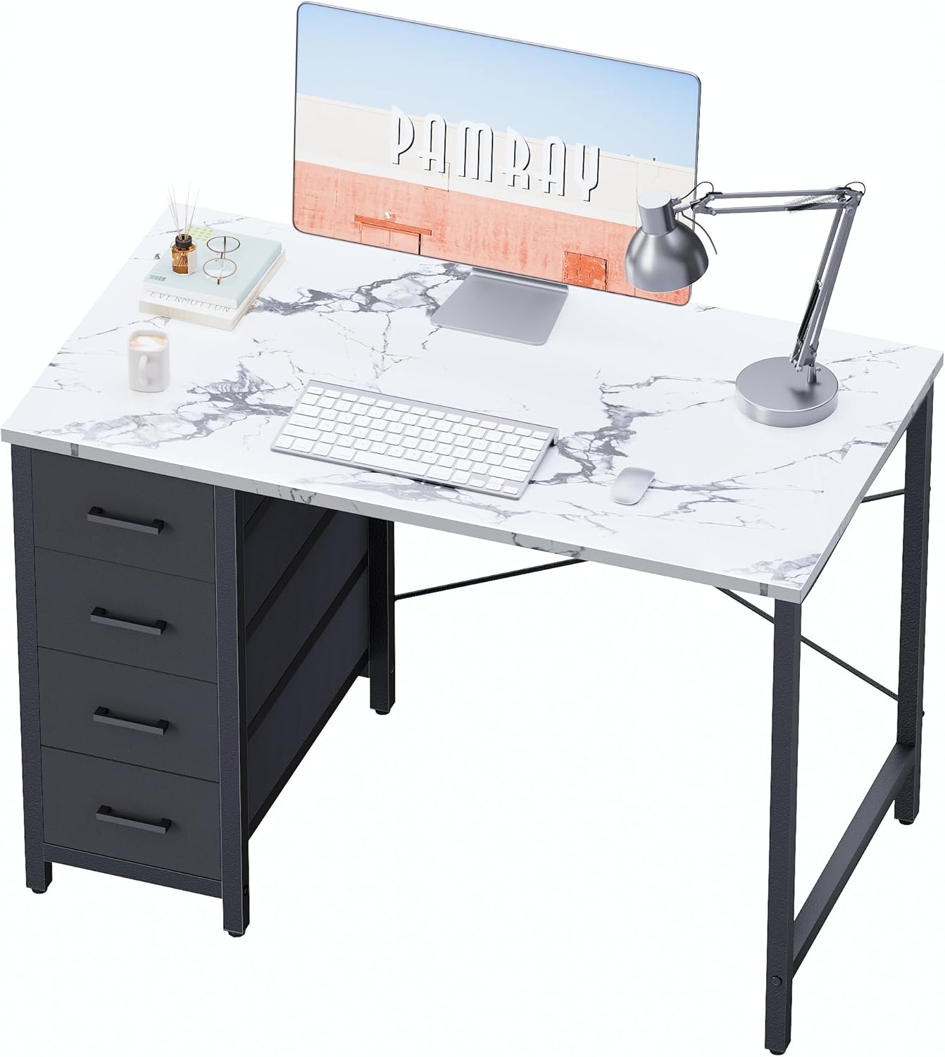 Pamray 32 Inch Computer Desk with 4 Drawers Small Office Desk for Home Bedroom Study Writing Simple Modern Computer Table Pink