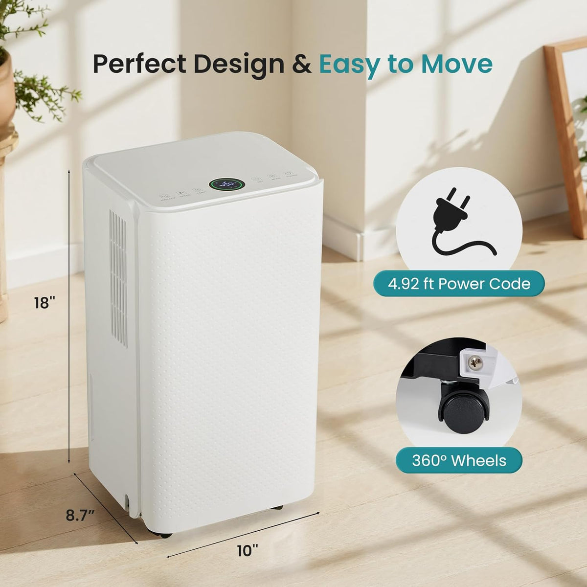 OLIXIS 30Pints Dehumidifier with Drain Hose, Most Efficient Energy Star, 2,000 Sq.Ft Dehumidifier for Basement, 2L Tank 38dB, Smart Humidity Ring, Ideal Humidity Remover for Home, Bedroom & Bathroom