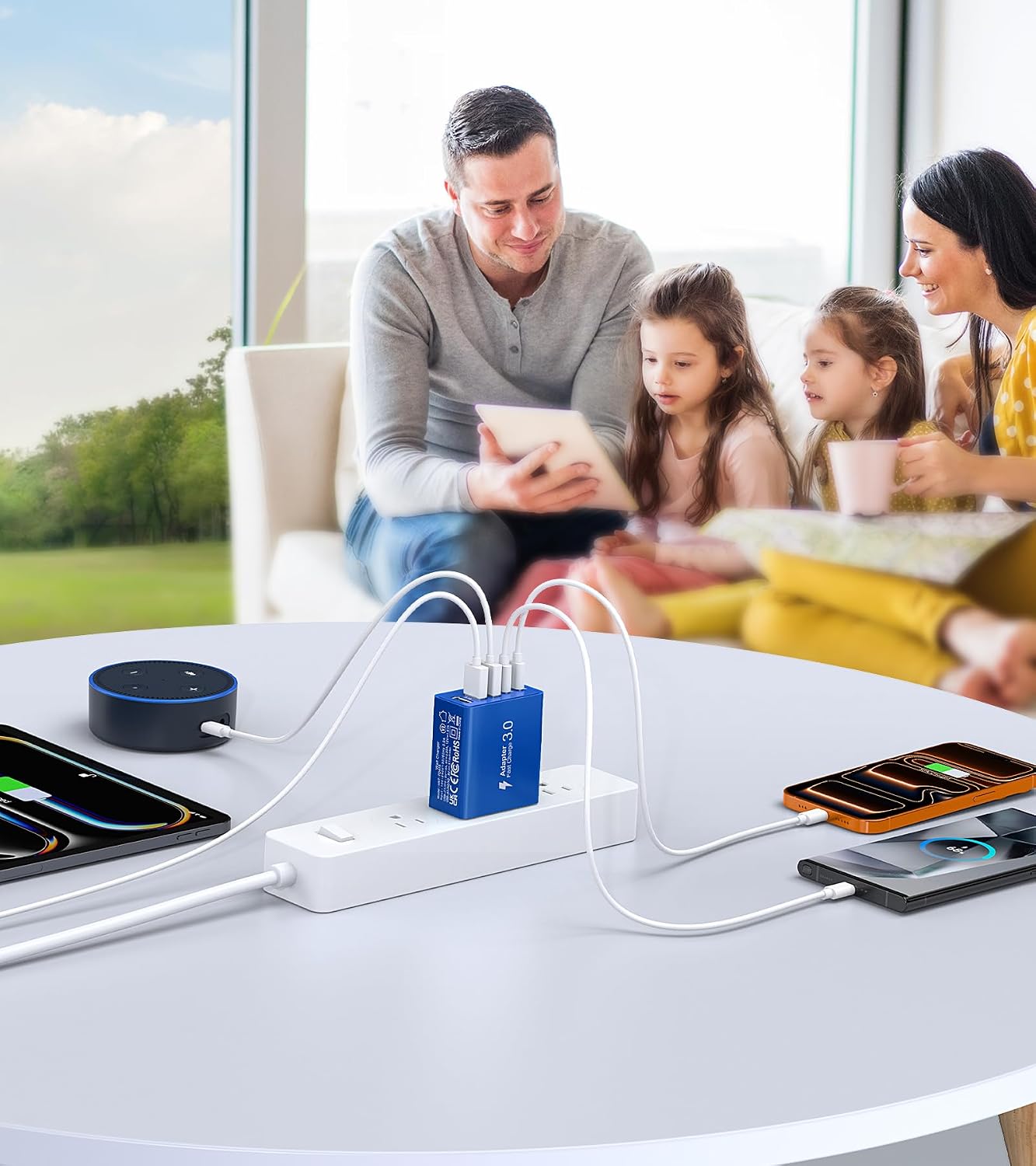 USB C Wall Charger, 50W USB C Charger Block 2-Pack 5-Port PD Fast Charging Blocks,Multiport 2USB C+3USB A Plug,Type C Power Adapter Brick Cube for iPhone 16/15/14/13,Samsung,for Switch(Dark Blue)