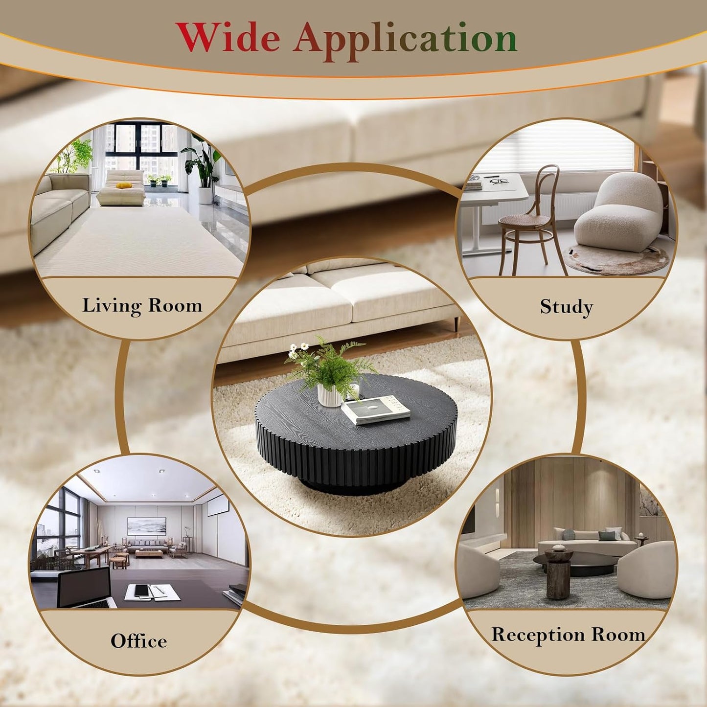 Black Circular Fluted Coffee Table (Round Black 31.5in) | Mid Century Circle Center Tables for Living Room | Chic Round Drum End Table for Small Space | Easy Assembly