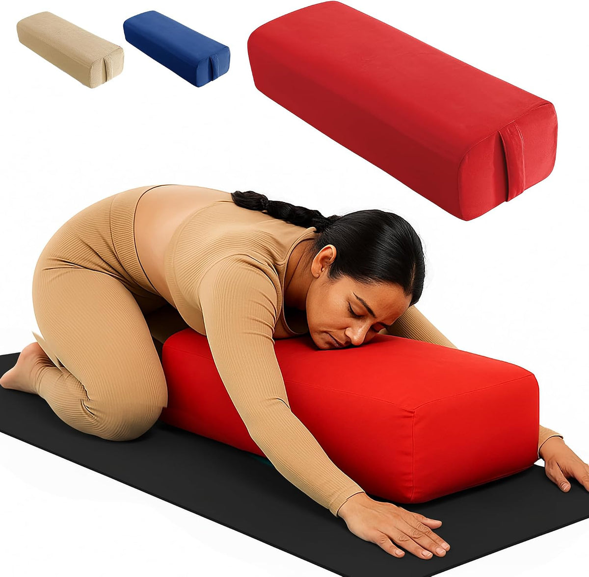 Rectangular Yoga Bolster Pillow for Meditation, Yoga & Back Support – Soft Meditation Cushion with Removable Hand Wash Cotton Cover & Carry Handle (Blue)